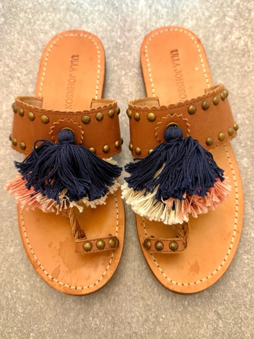 Ulla Johnson Mia Tassel Slide Sandal Cognac Leather Studded EU 37 US 6.5 - Picture 2 of 12